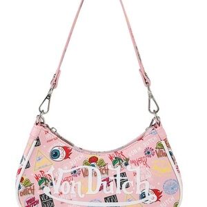 Von Dutch Pink Graphic Logo Shoulder Bag with Multicolor Accents